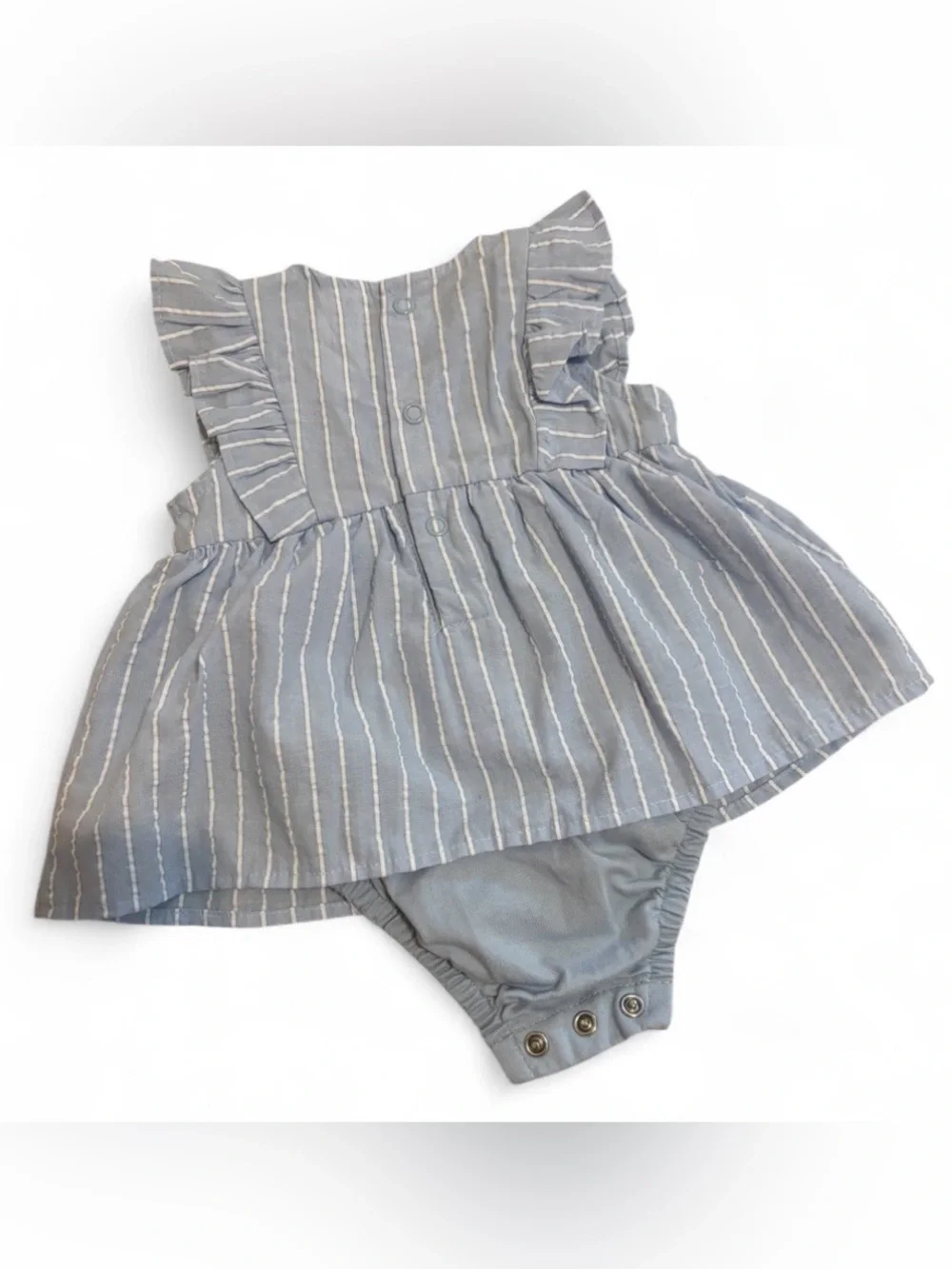 Carter's Light Blue and White Striped Flutter-Sleeve One-Piece Dress